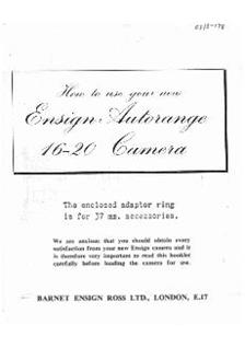 Barnet Ensign Ross Autorange manual. Camera Instructions.